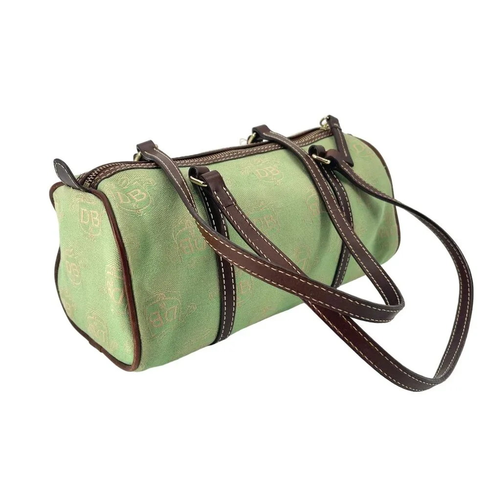 Dooney & Bourke 90s Y2K Light Green & Gold Logo Barrell Bag - Picture 10 of 10